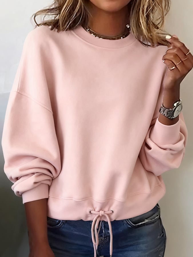 Women'S Casual Round Neck Solid Color Loose Pullover Sweatshirt