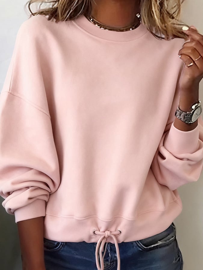 Women'S Casual Round Neck Solid Color Loose Pullover Sweatshirt