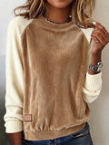 Women'S Round Neck Contrast Color Corduroy Pullover Sweatshirt