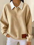 Women'S Solid Color Splicing Fake Two-Piece Sweatshirt